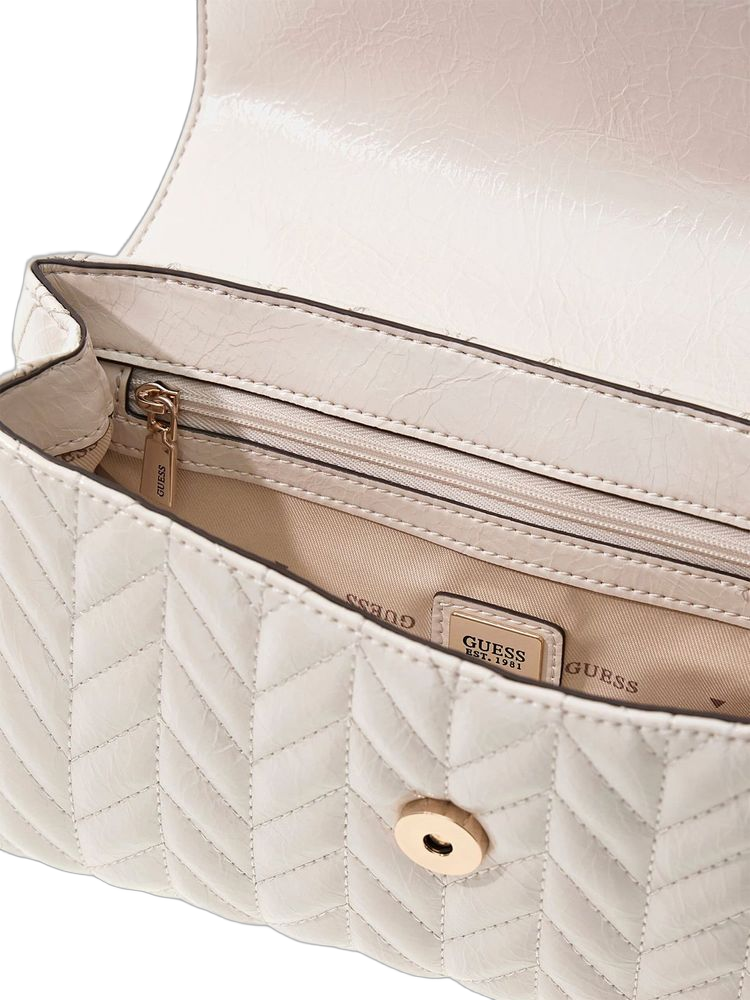 Guess Quilted Convertible Flap Crossbody Bag — Beige Polyurethane