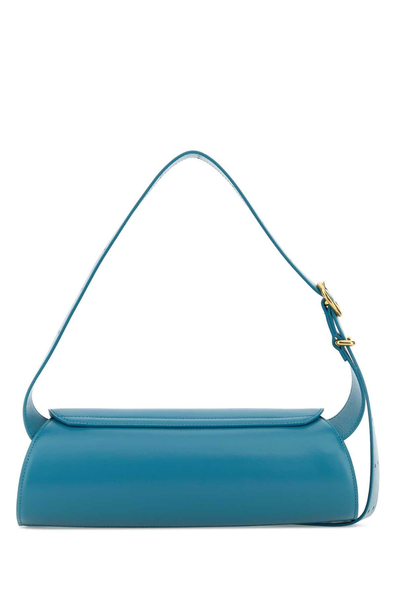 Jil Sander Curved Leather Shoulder Bag — Blue