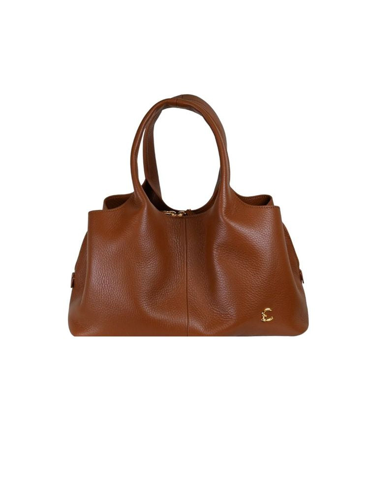 Coccinelle Pebbled Cognac Leather Top Handle Bag — Brown Bovine