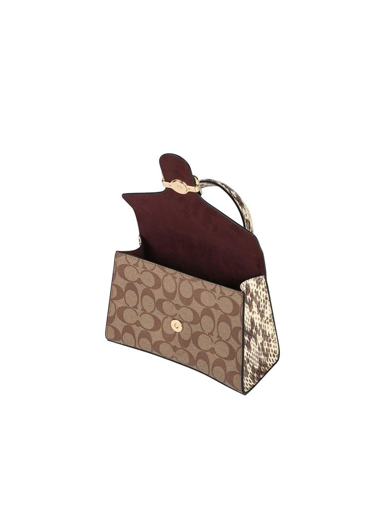 Coach Monogram Canvas With Leather Trim Top Handle Bag — Gold Coated Canvas/leather
