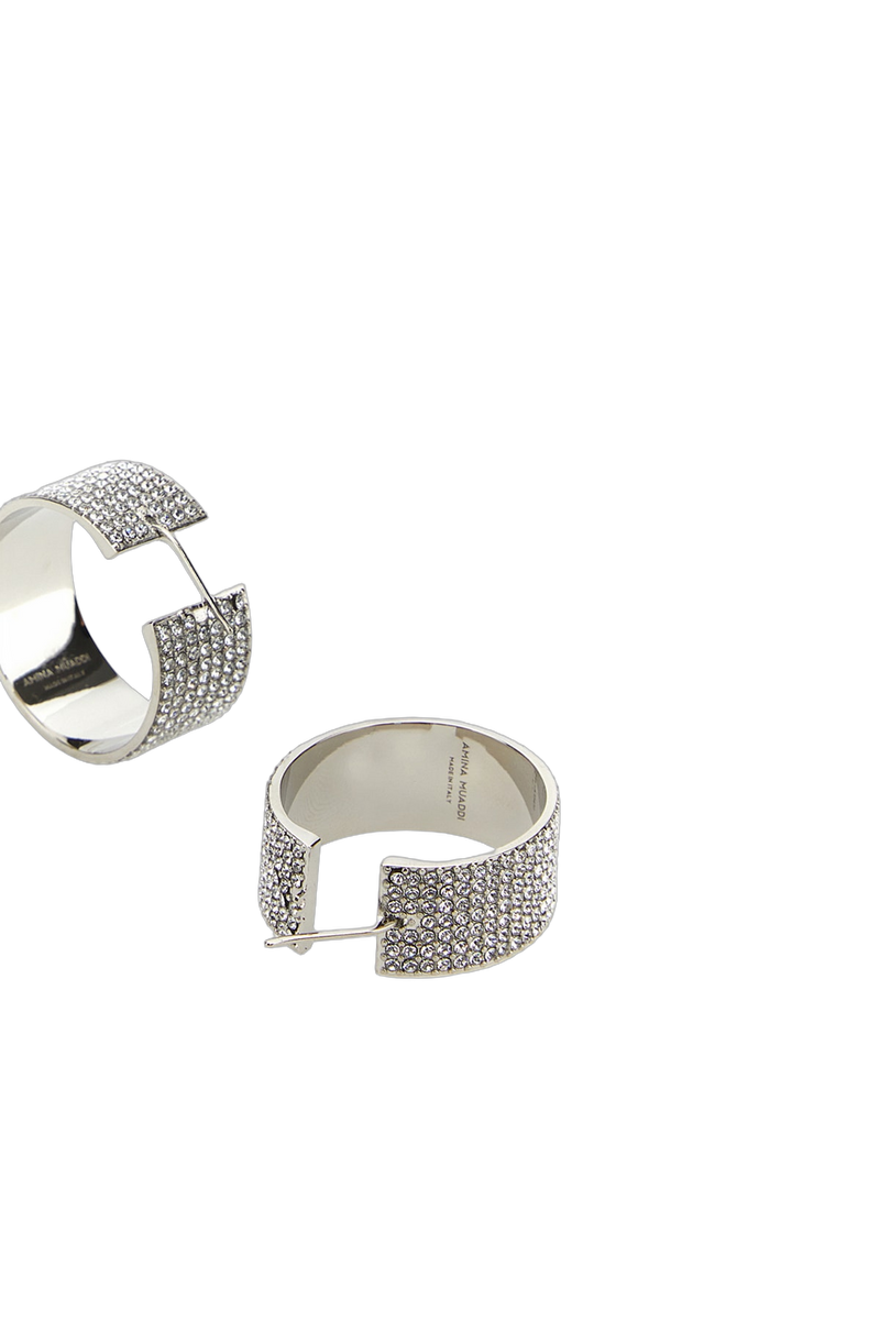 Amina Muaddi Whicrysil Earrings — Silver Metal With Crystal Texture