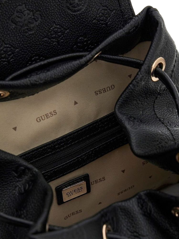 Guess Logo-Embossed Polyurethane Backpack — Black