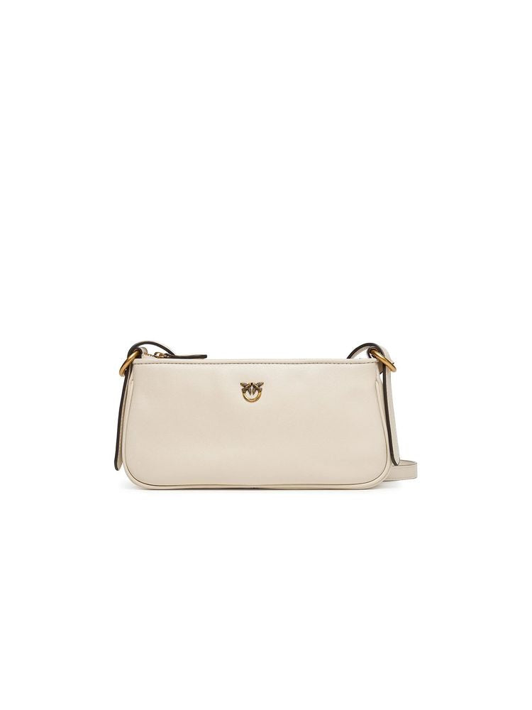 Pinko Half Moon Baguette Shoulder Bag — White Goat Leather