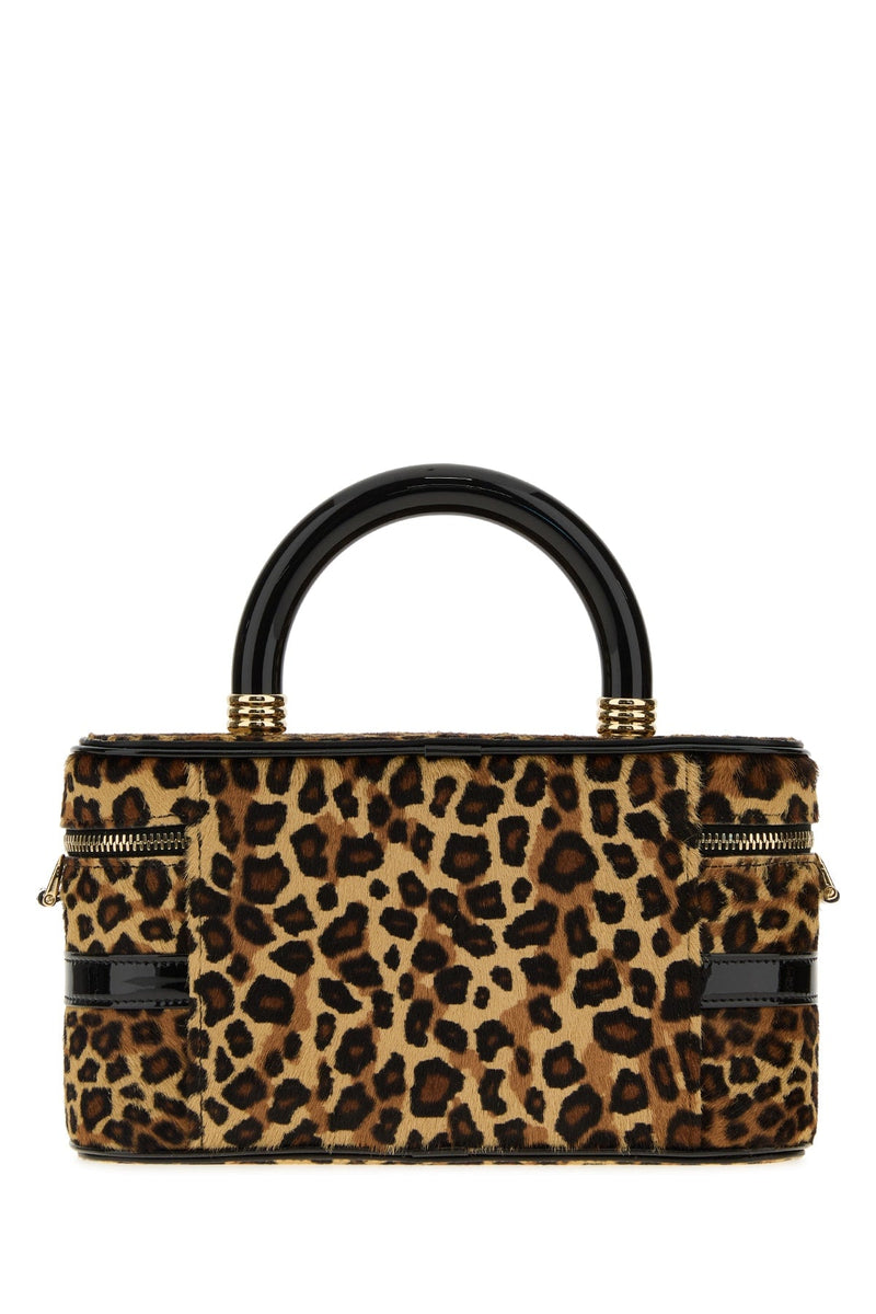 Roger Vivier Leopard-Print Calf Hair Top Handle Bag — Brown