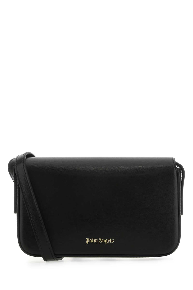 Palm Angels Palm-Emblem Leather Shoulder Bag — Black