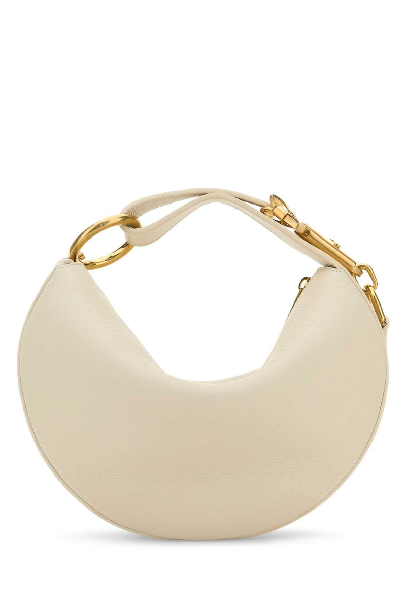 Burberry Curved Calf Leather Shoulder Bag — Beige