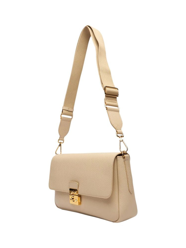 Coccinelle Grained Leather Shoulder Bag — Beige Bovine
