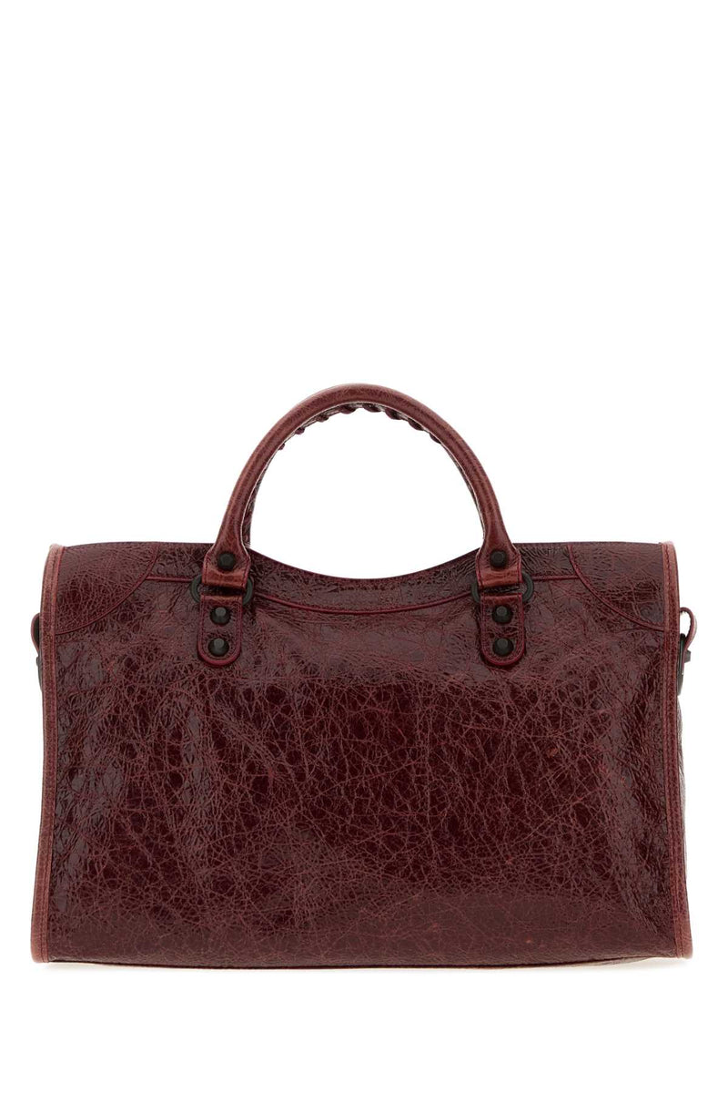 Balenciaga Crackled Lambskin Top Handle Bag — Merlot