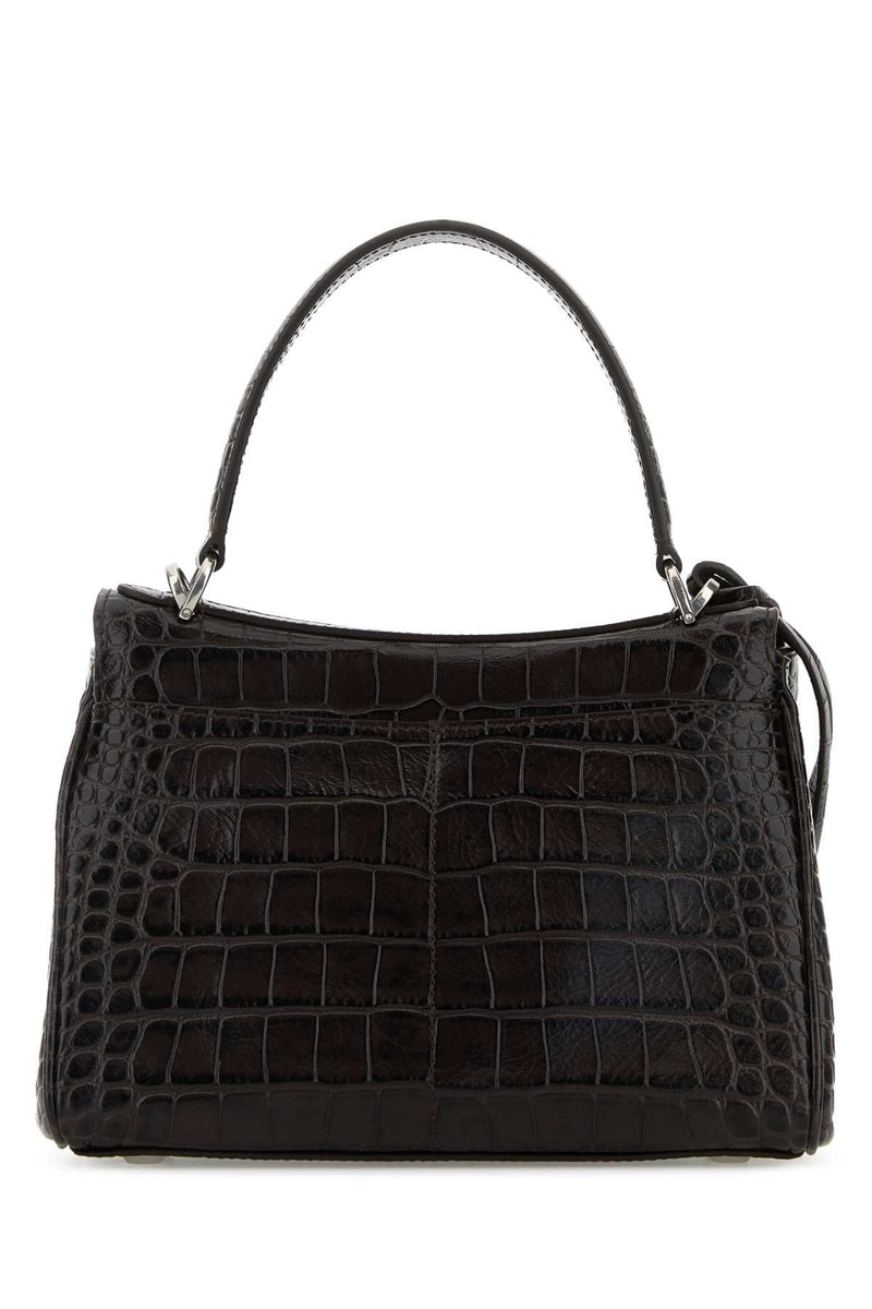 Balenciaga Crocodile-Embossed Leather Shoulder Bag — Black