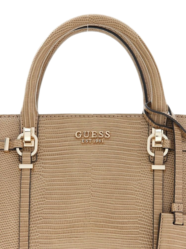 Guess Lizard-Embossed Polyurethane Top Handle Bag — Beige