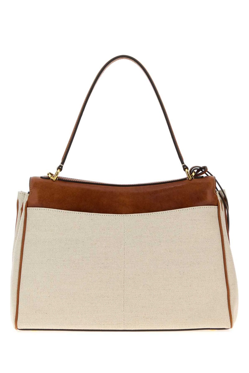 Balenciaga Colorblock Canvas & Suede Shoulder Bag — Beige