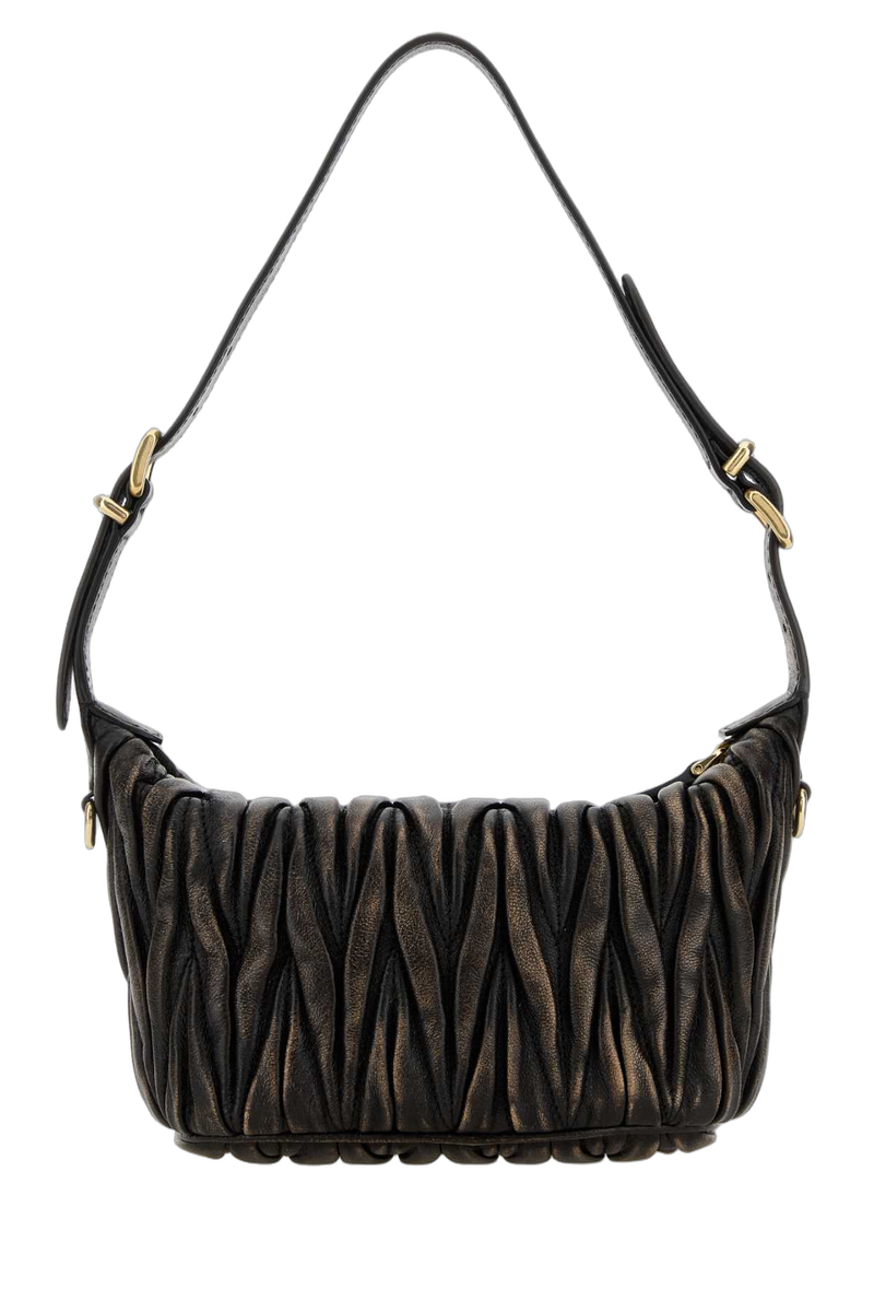 Miu Miu Ruched Leather Shoulder Bag — Brown