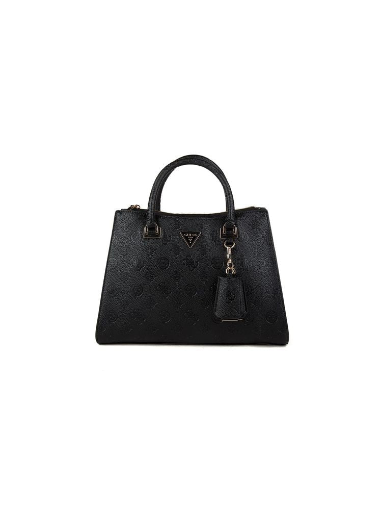 Guess Embossed Logo Satchel Bag — Black Polyurethane