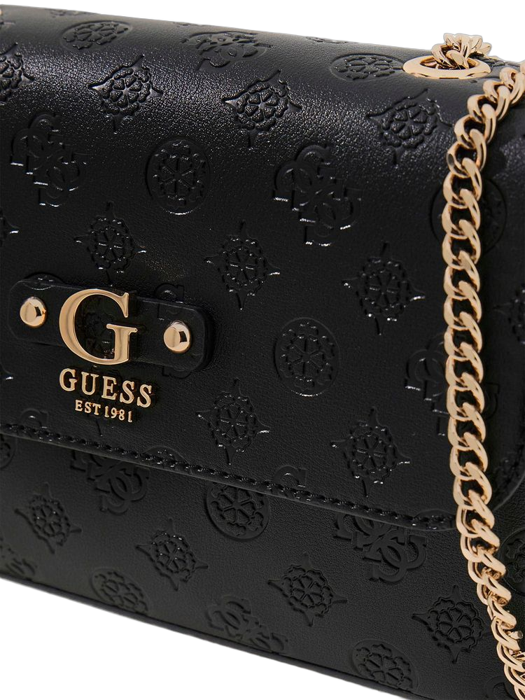 Guess Logo-Embossed Polyurethane Crossbody Bag — Black