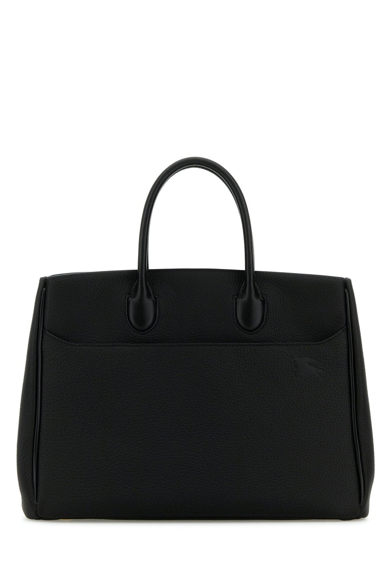 Burberry Pebbled Calf Leather Top Handle Bag — Black