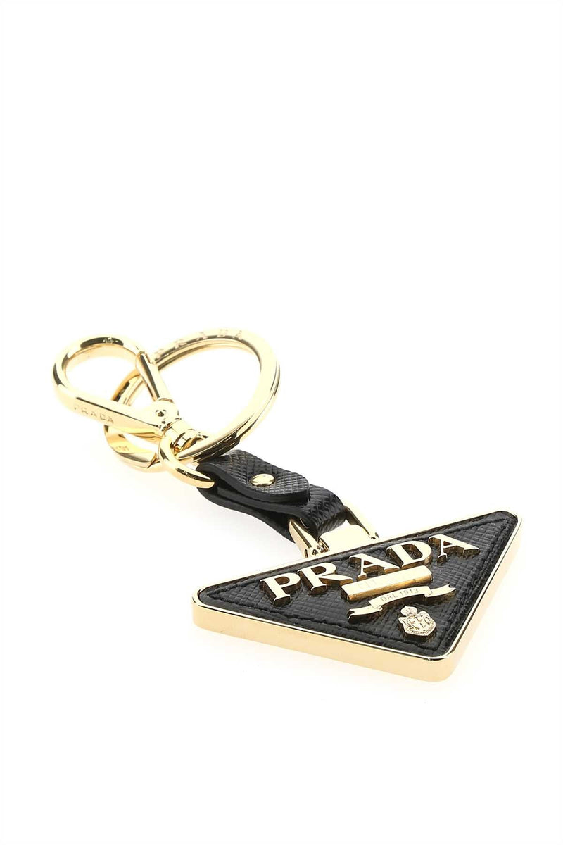 Prada Two-Tone Metal And Leather Key Case — Black Steel-calfleather Keychains