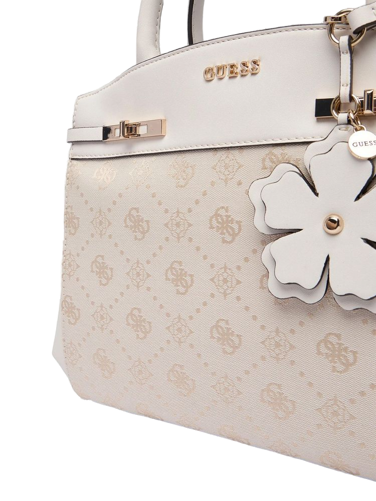 Guess Logo-Jacquard Polyester Top Handle Bag — White