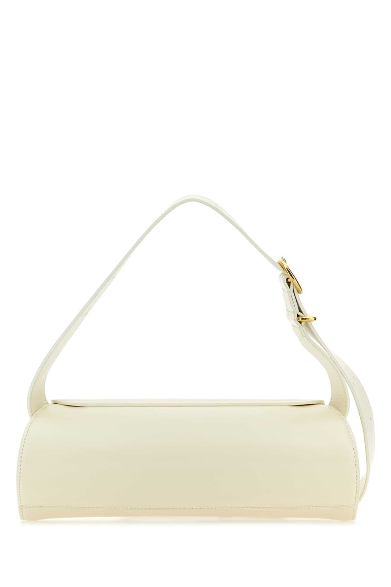 Jil Sander Curved Flap Leather Shoulder Bag — Beige