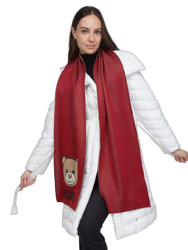 Moschino Embroidered Teddy Bear Scarf — Red Viscosa Scarfs