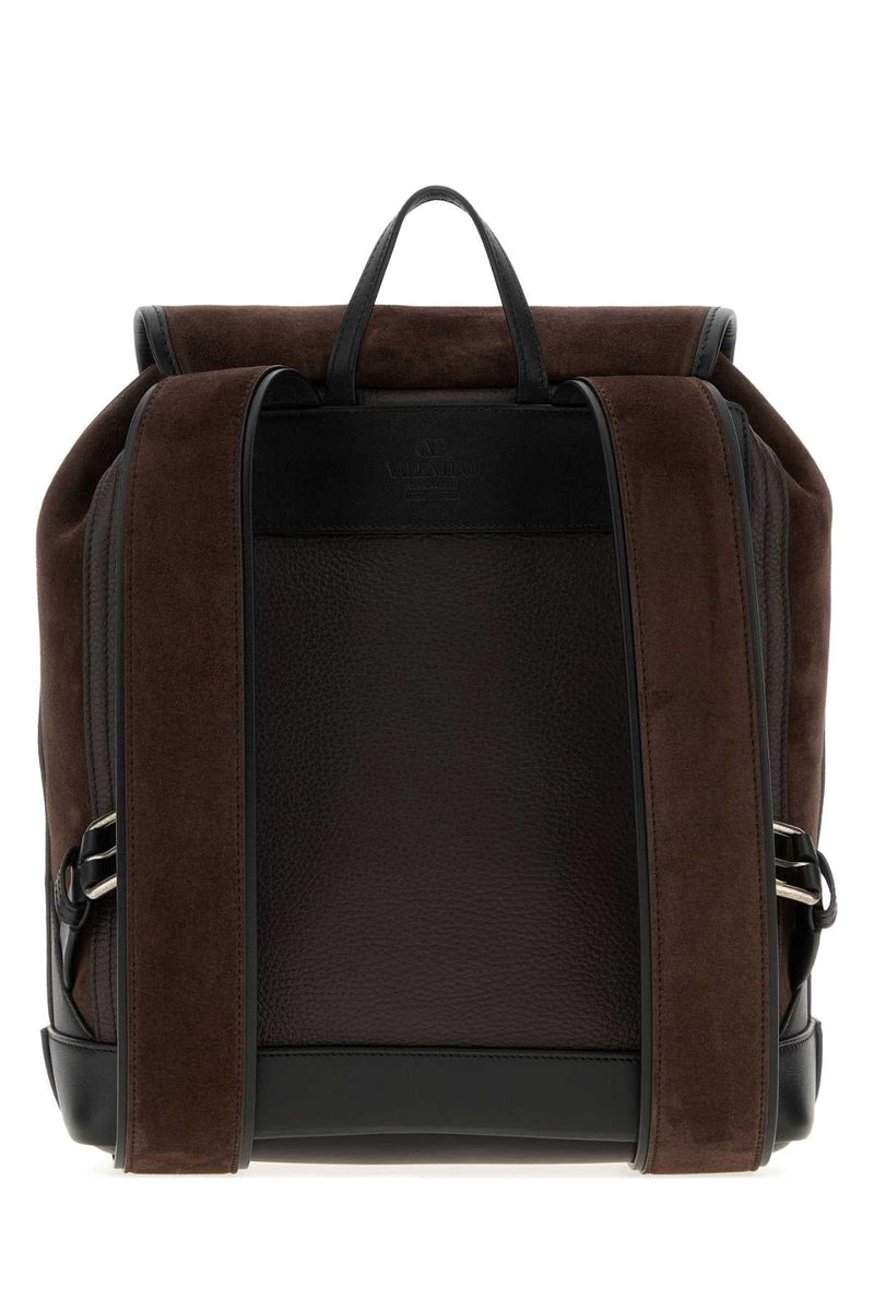 Valentino Garavani Suede And Leather Backpack — Brown