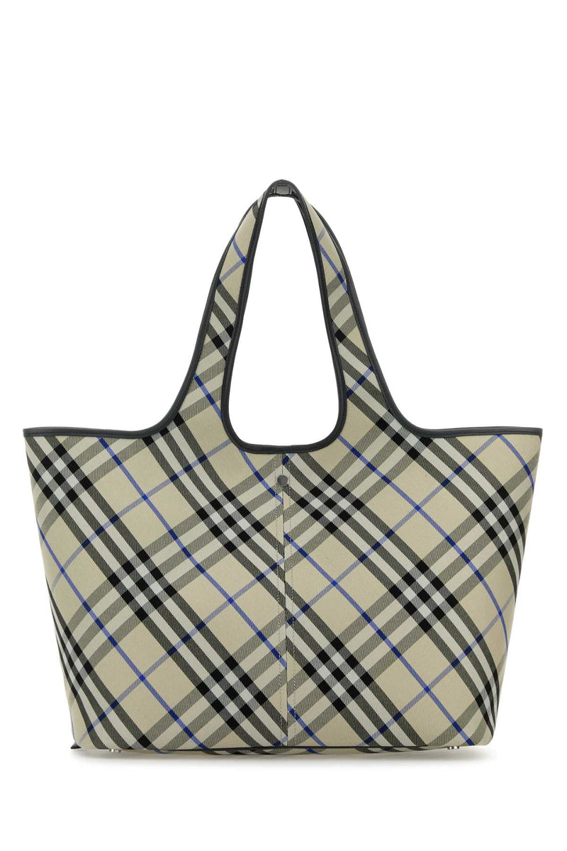 Burberry Tartan-Print Cotton Tote Bag — Beige Exterior
