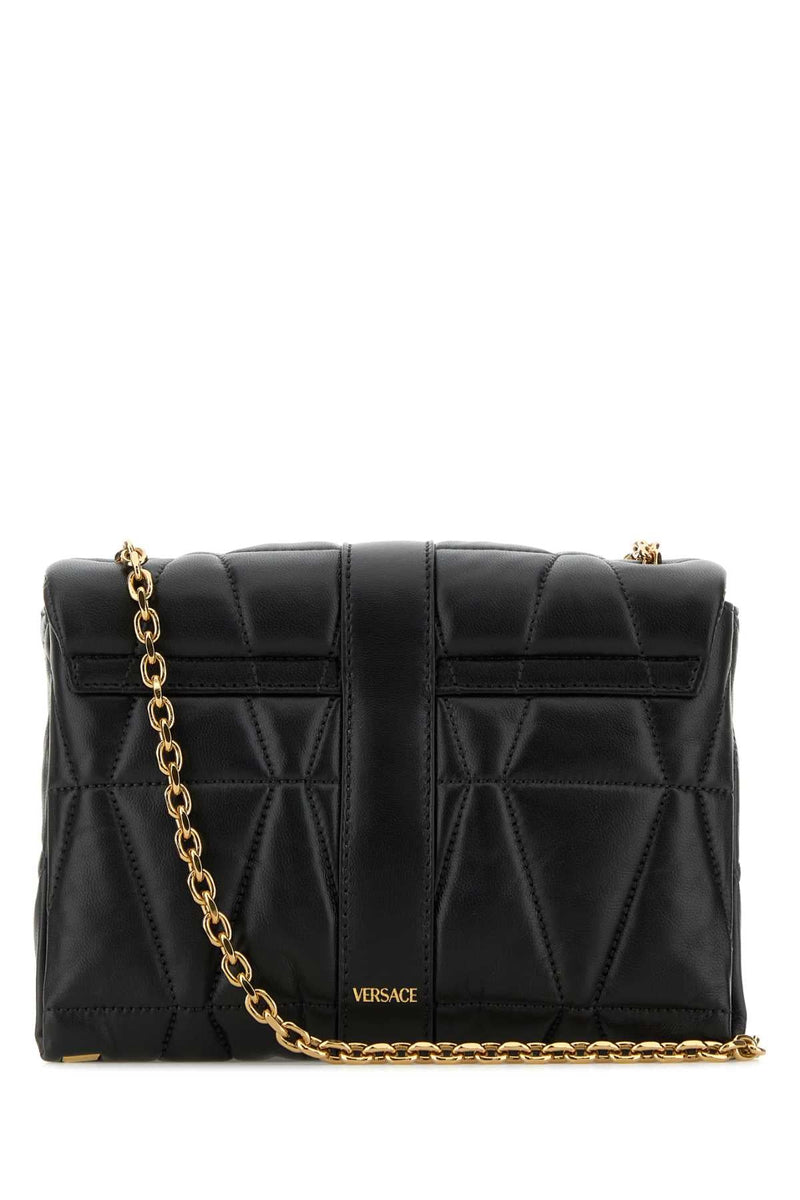 Versace Quilted Lamb Leather Shoulder Bag — Black