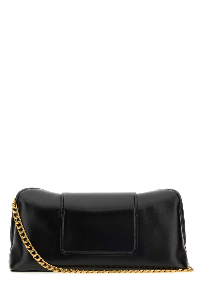 Versace Chain-Trimmed Clutch — Black Lambskin Leather