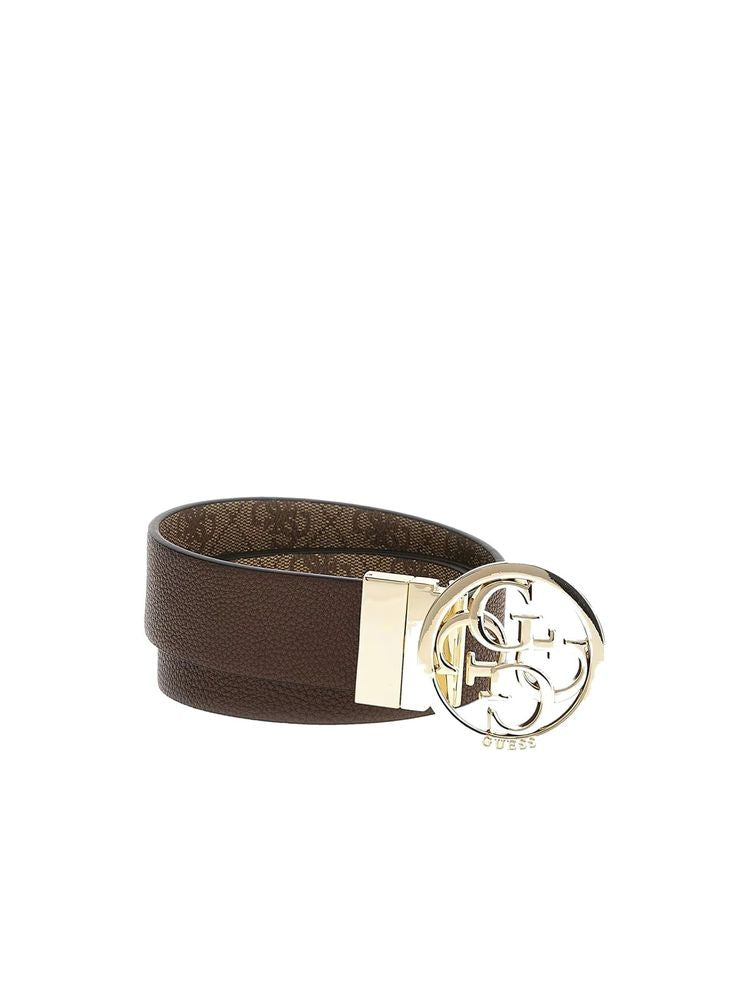 Guess Logo-Embellished Belt — Beige Latte Logo Polyester
