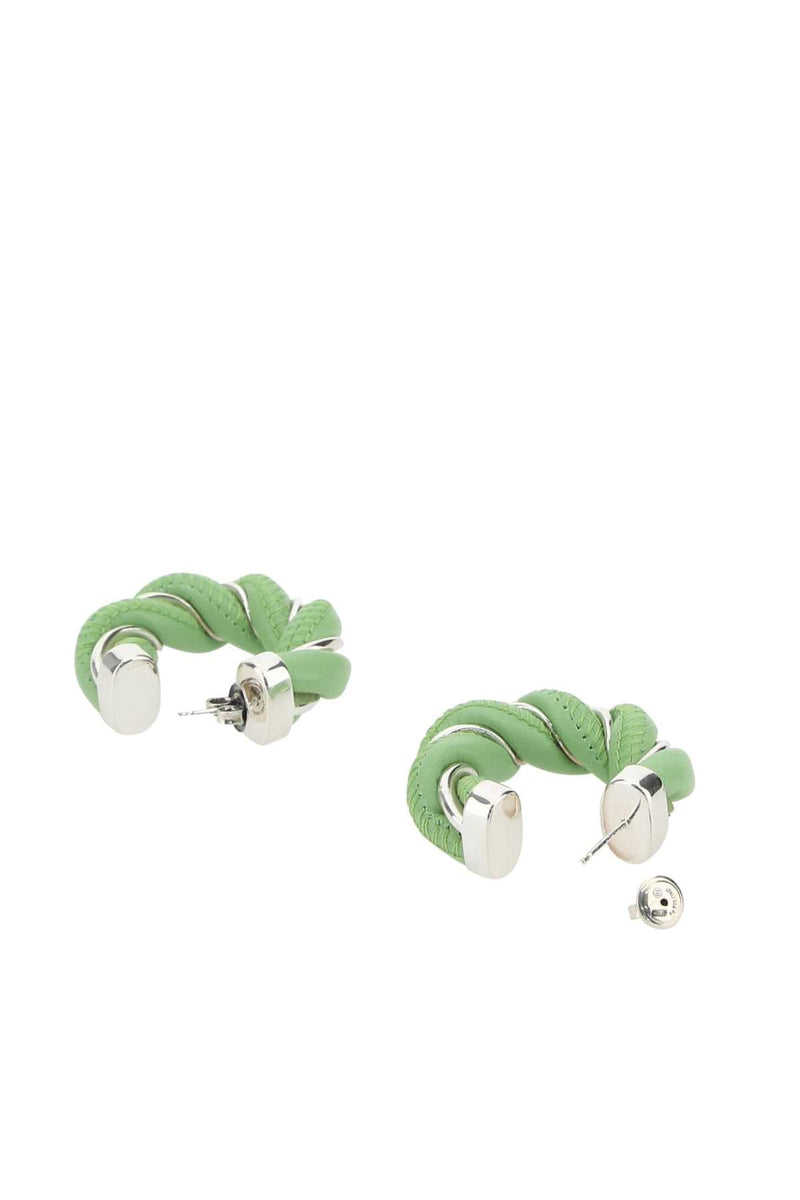 Bottega Veneta Leather Hoop Earrings — Green