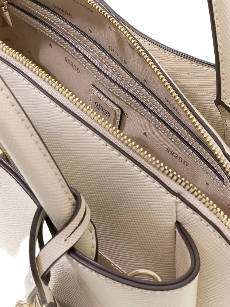 Guess Structured Satchel Shoulder Bag — Beige Polyurethane