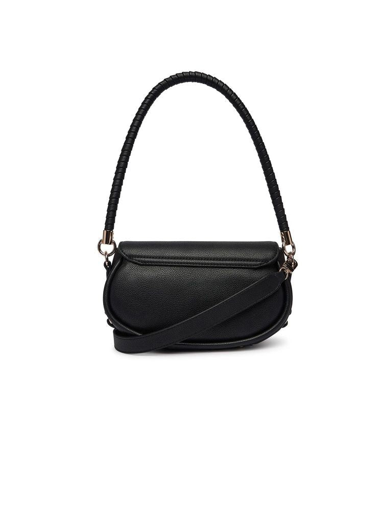 Guess Curved Flap Shoulder Bag — Black Polyurethane