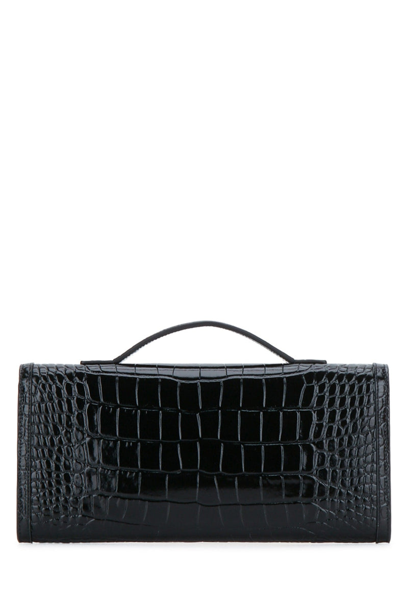 Roger Vivier Crocodile-Embossed Clutch — Black Leather
