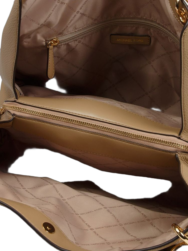 Michael Kors Leather Triple-Gusset Shoulder Bag — Beige