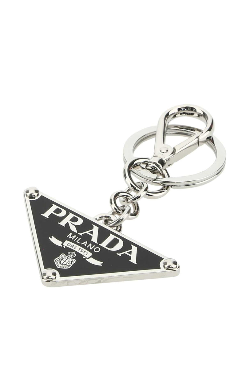 Prada Logo Metal Charm Key Case — Black Acciaio-ottone Keychains