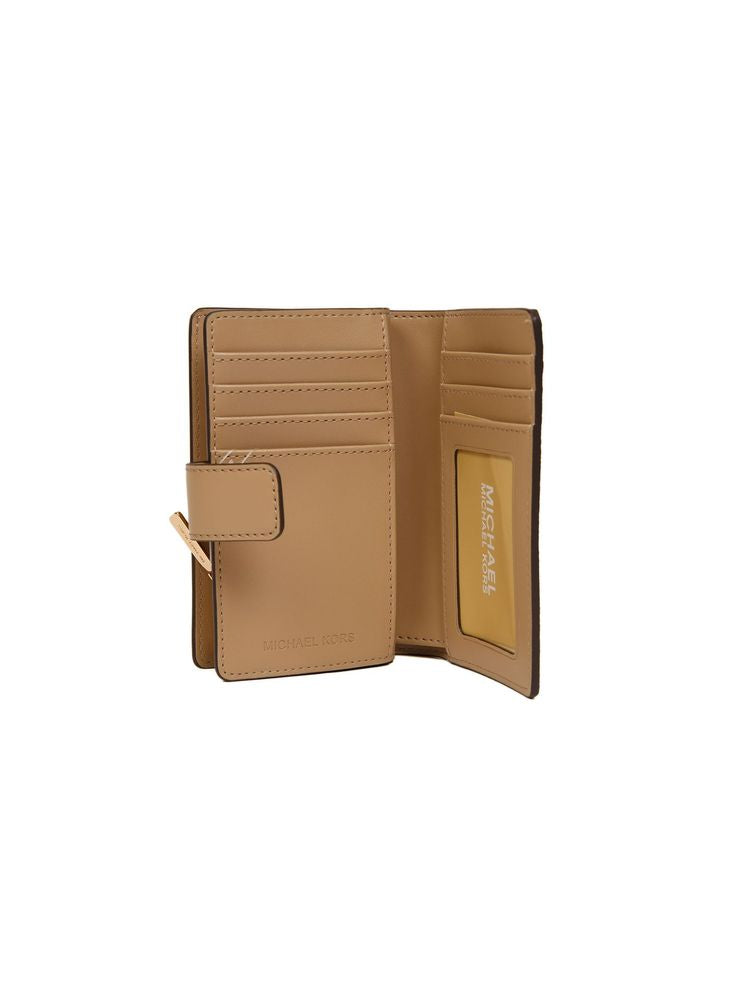 Michael Kors Logo Monogram Bi-Fold Wallet — Camel Polyvinyl Chloride