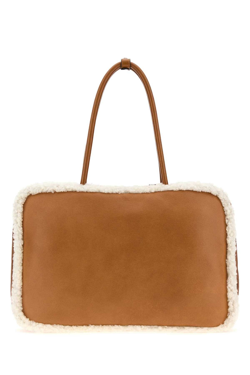 Miu Miu Sheepskin-Trimmed Leather Shoulder Bag — Brown Ovisariesaries