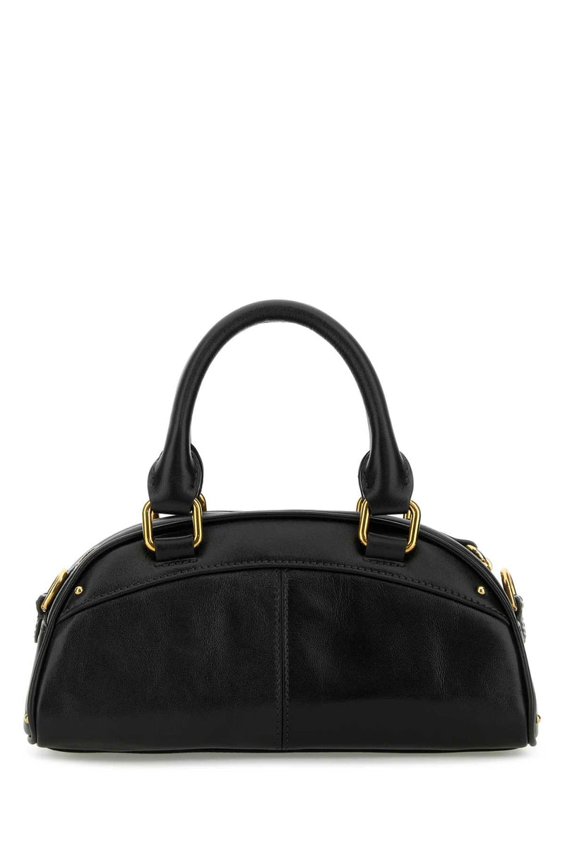 Chloé Calf Leather With Antiqued Gold Charms Top Handle Bag — Black