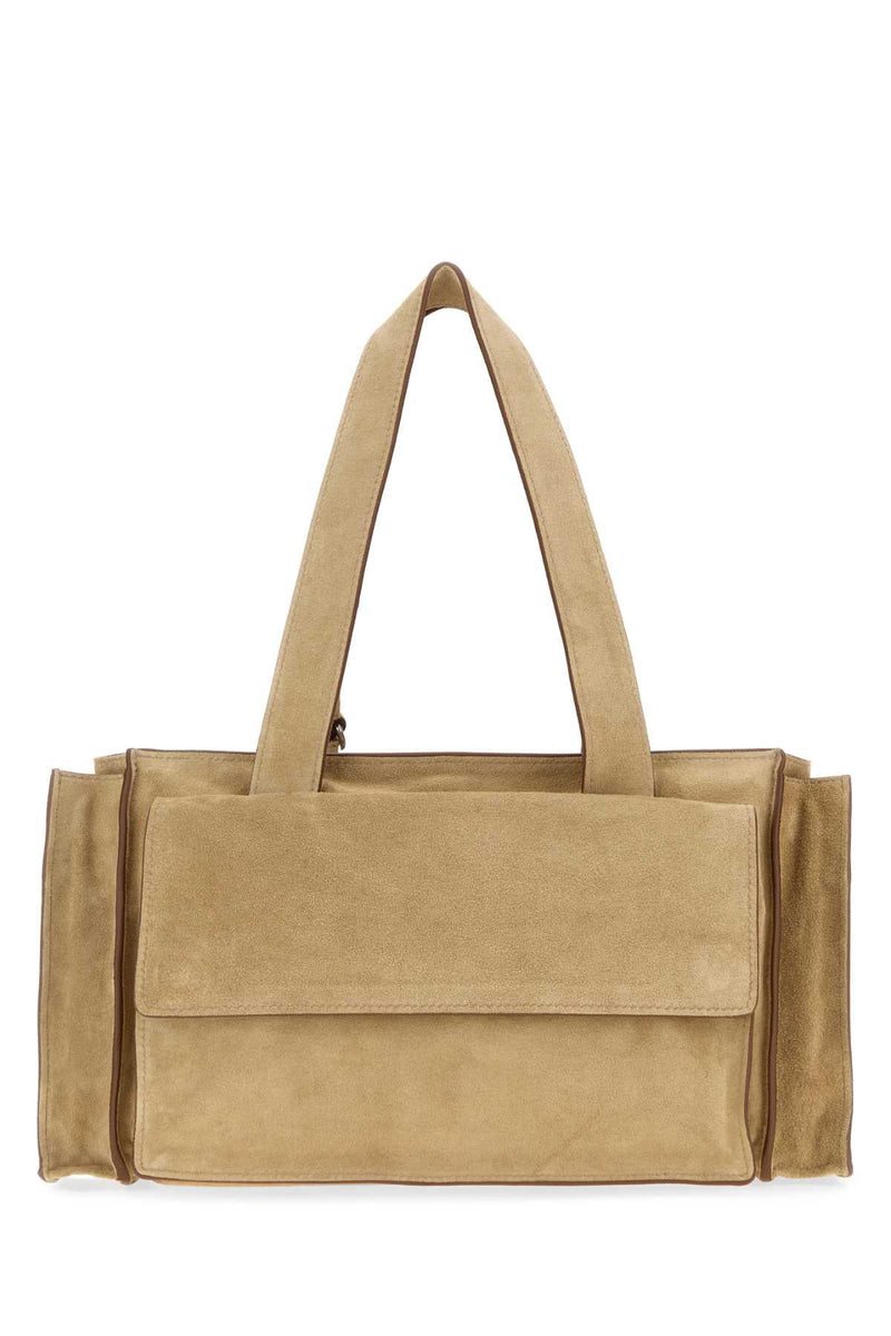 Miu Miu Vitello Suede Shoulder Bag — Beige