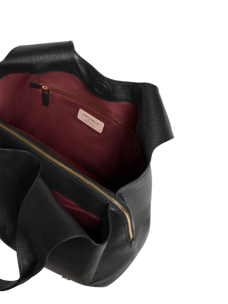 Coccinelle Pebbled Leather Shoulder Bag — Black Bovine