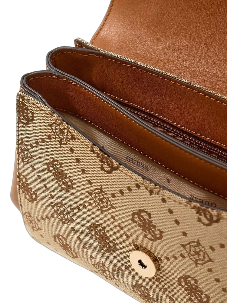 Guess Logo-Jacquard Polyester Top Handle Bag — Beige
