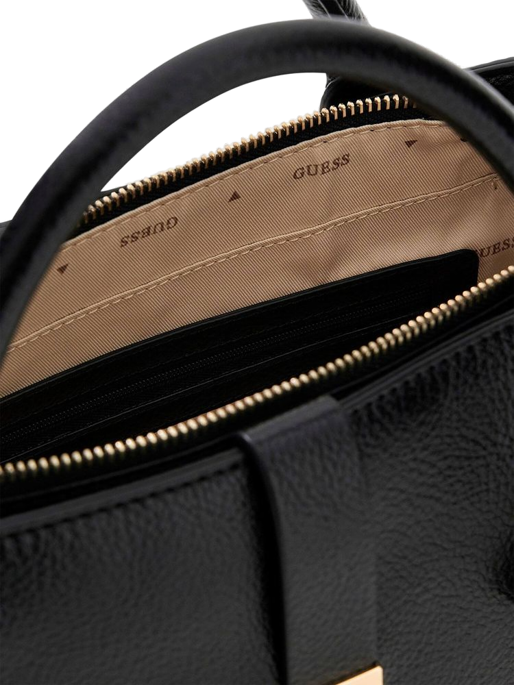 Guess Structured Polyurethane Top Handle Bag — Black