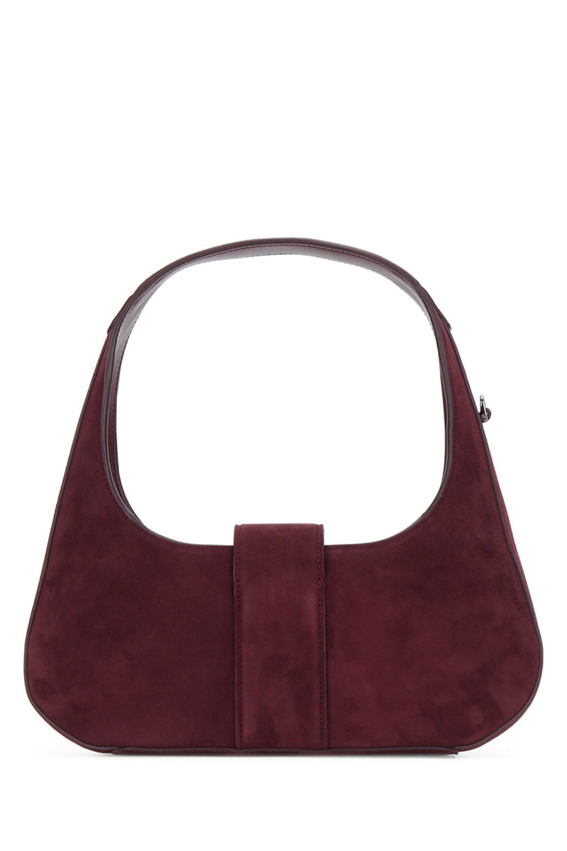 Roger Vivier Suede Buckle-Front Shoulder Bag — Burgundy