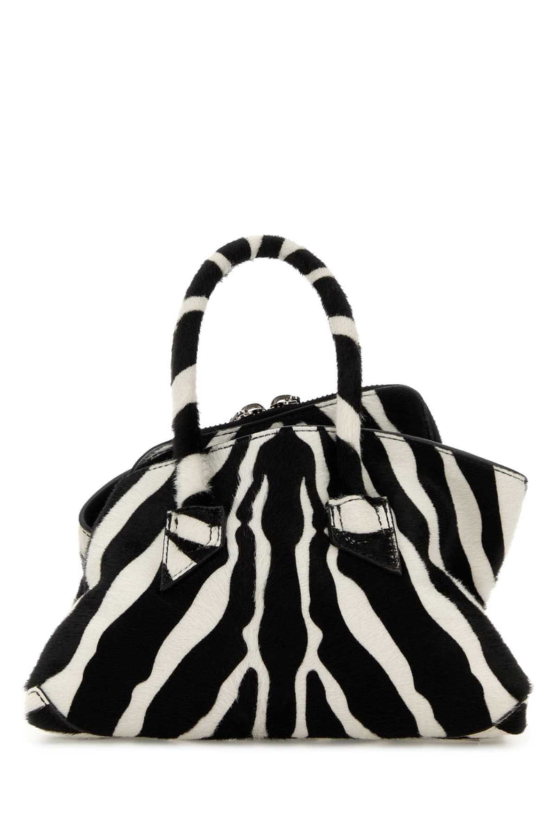 The Attico Zebra-Striped Leather Top Handle Bag — Black