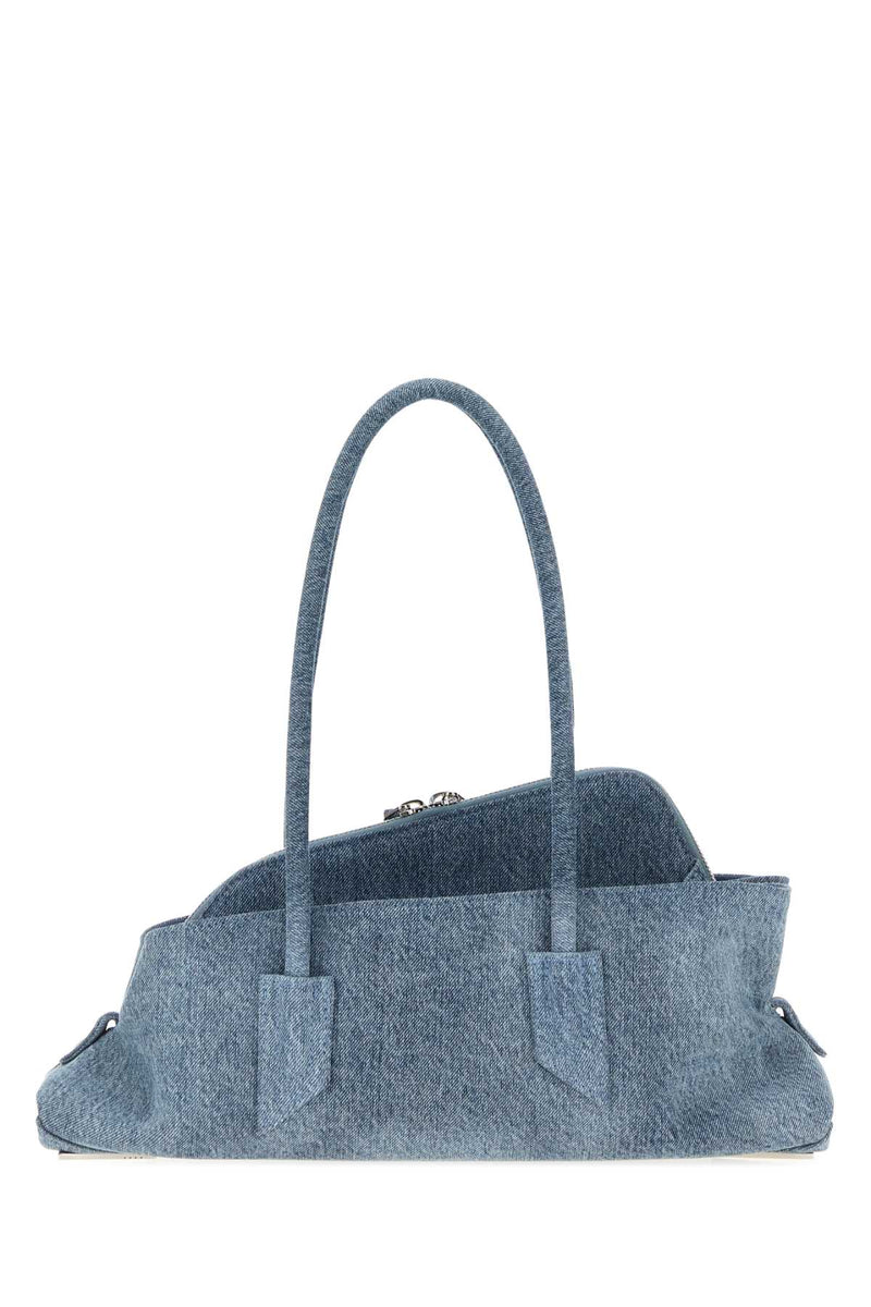The Attico Denim-Washed Jacquard Shoulder Bag — Blue