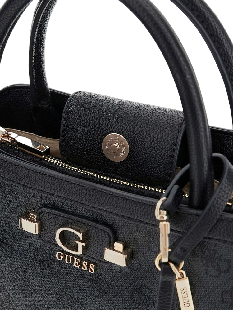 Guess Logo Jacquard Polyurethane Shoulder Bag — Black