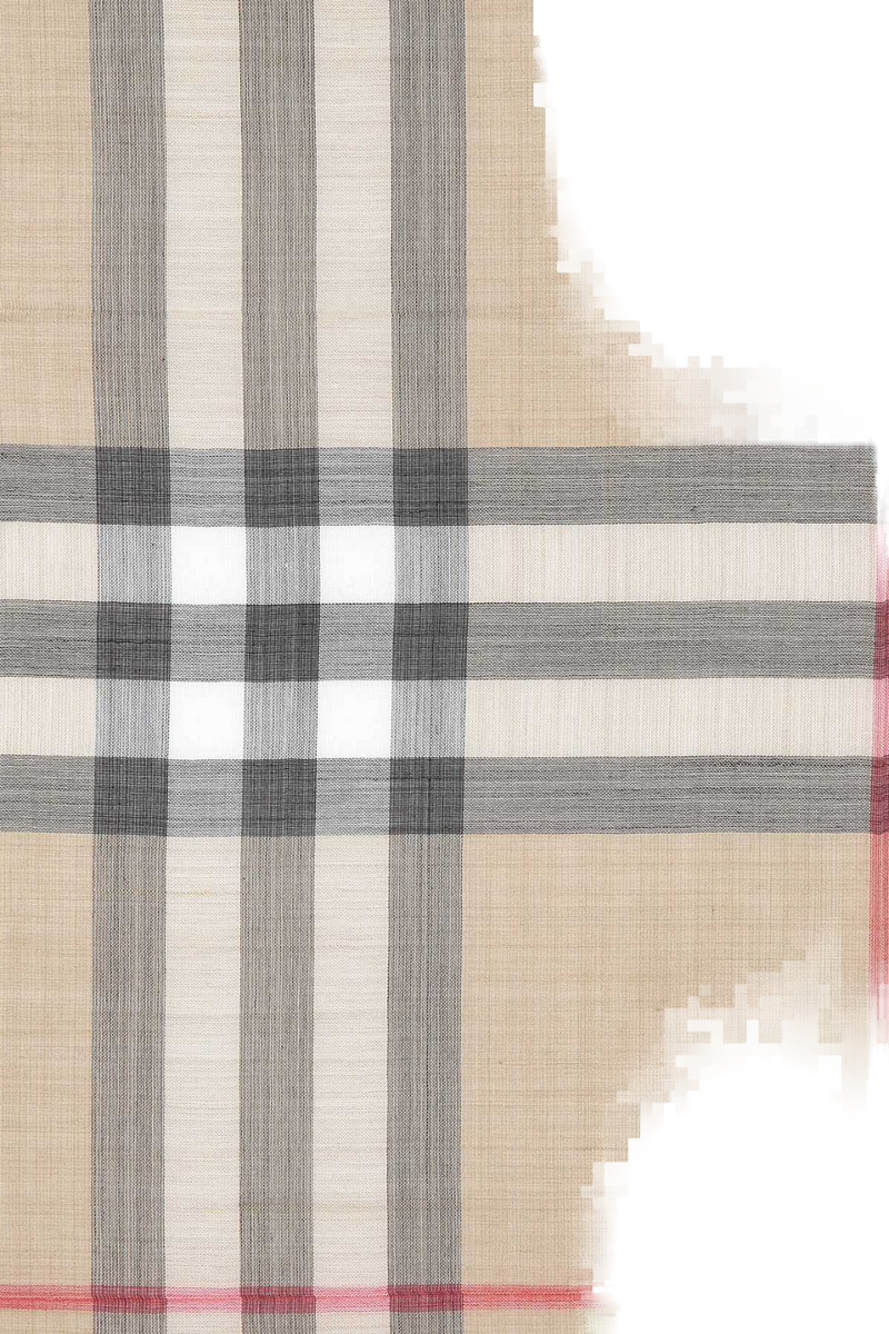 Burberry Wool-Silk Blend Check Scarf — Beige Wool Mulberry Silk Scarfs