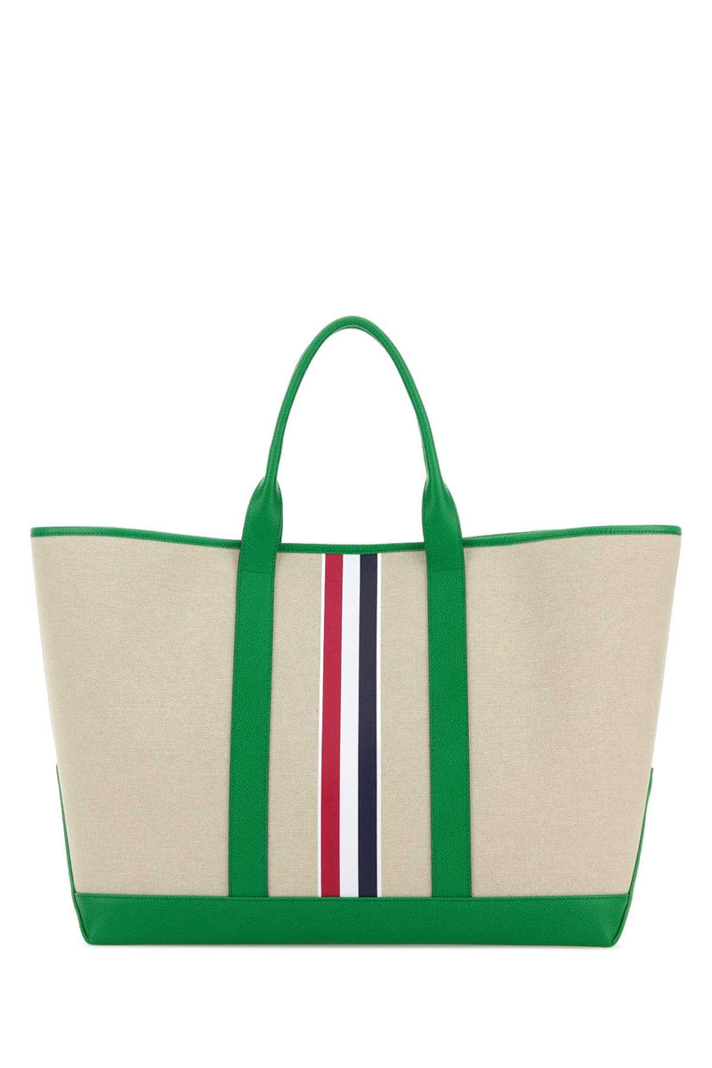 Thom Browne Canvas With Striped Detail Tote Bag — Green