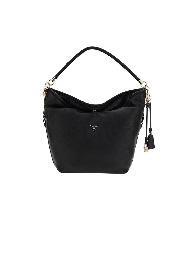 Guess Structured Polyurethane Hobo Bag — Black