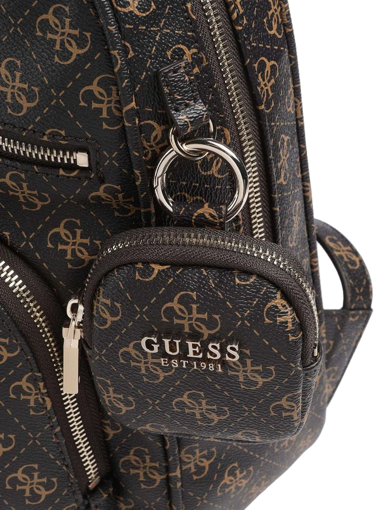 Guess Logo-Monogram Polyurethane Backpack — Brown