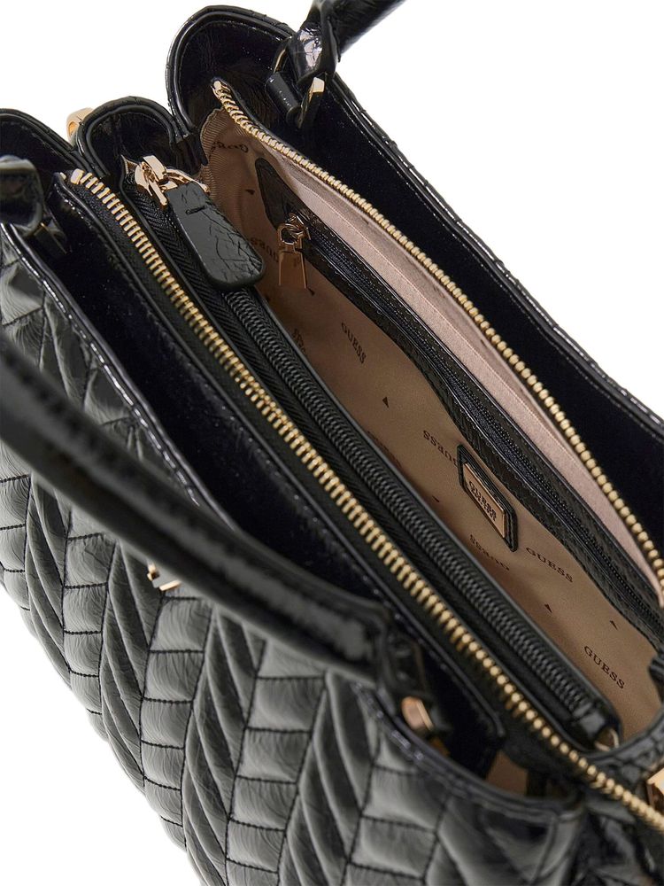 Guess Quilted Chevron Shoulder Bag — Black Polyurethane